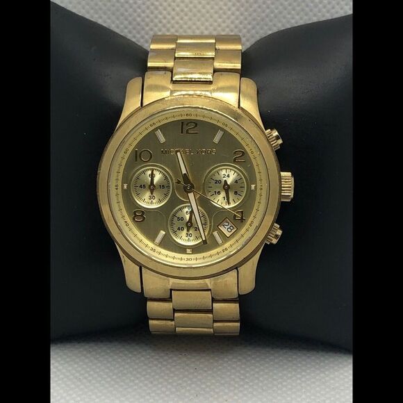 Michael Kors MK5055 Unisex Stainless Steel Analog Gold Dial Quartz Watch CM48 - Picture 1 of 9
